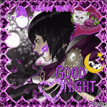 a picture of a girl with the words " good night " written on it