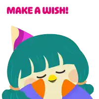 a cartoon girl with a party hat and the words make a wish above her