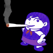 a cartoon girl in a purple dress is smoking a cigarette