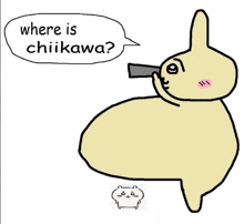 a cartoon rabbit is holding a gun and asking where is chiikawa