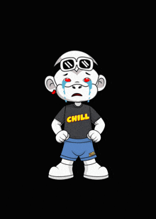 a cartoon character wearing a shirt that says chill on it