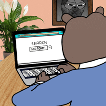 a cartoon bear is searching for a tax form