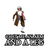 a man in a costume with the words cost mean arm and a leg on the bottom