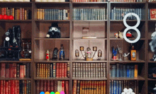 a shelf full of books with the number eight on it