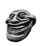 a black and white image of a troll face