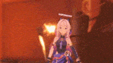 a video game character is standing in front of a fire with a sign that says nopengoo on it .