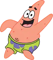 a cartoon drawing of patrick star from spongebob squarepants in green and purple shorts