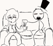 a drawing of a man and a woman sitting on a couch