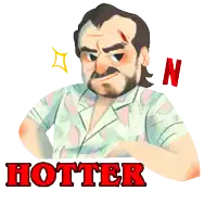 a cartoon of a man with the words hotter than hopper on the bottom