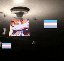 a picture of a cartoon character with a transgender flag in the corner