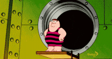 a cartoon of peter griffin in a bathing suit standing in a hole