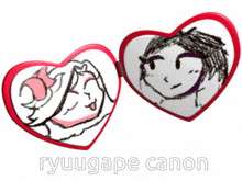 a heart shaped mirror with a drawing of a man and a woman