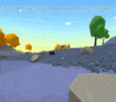 a computer generated image of a field with trees and rocks with the words " захуярил камнем твою жирную мамашу "