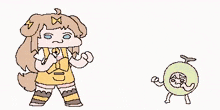 a pixel art drawing of a girl in a yellow dress with a bow .