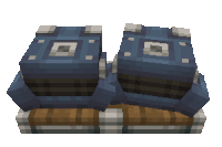 a stack of blue boxes on top of a wooden box