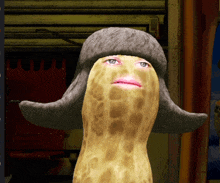 a peanut wearing a hat looks like a person with blue eyes