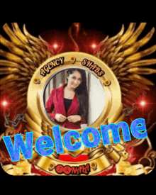 a picture of a woman in a gold frame with the words welcome agency shabs