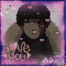a picture of a man with hearts and the words love you on it