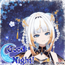 a picture of a girl with the words good night written below her