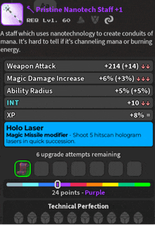 a screenshot of a video game showing a pristine nanotech staff