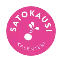 a pink circle with the words satokausi kaleneri in white
