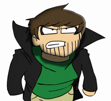 a cartoon of a man with a green shirt and black jacket