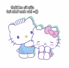 a cartoon drawing of hello kitty standing next to another cat