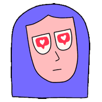 a cartoon drawing of a woman 's face with hearts on her eyes .