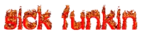 the word sick funkin is written in red flames on a white background