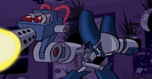 a cartoon drawing of a robot with a yellow light coming out of it 's mouth