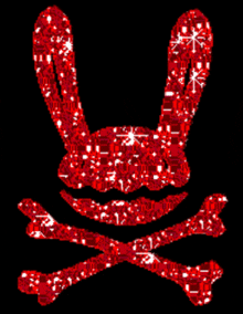a red bunny with a mustache and crossbones