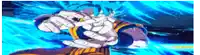 a cartoon character with blue hair and white gloves .