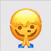 a smiley face with its eyes closed and its hands folded in front of it .