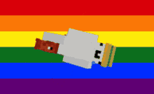 a minecraft character with a rainbow flag in the background