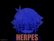 a drawing of a girl with herpes written in red