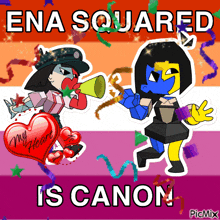 a picture of two cartoon characters with the words ena squared is canon on the bottom