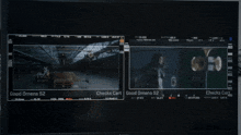 a monitor shows a checks cart screen and a good omens screen