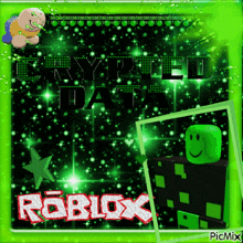 a picture of a roblox game with a green background