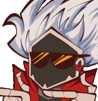 a cartoon drawing of a person wearing sunglasses and a red jacket