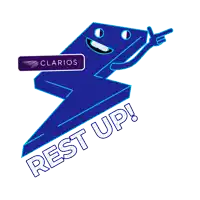 a blue lightning bolt with the words rest up written below it