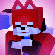 a minecraft character with a red head and white ears is hugging someone