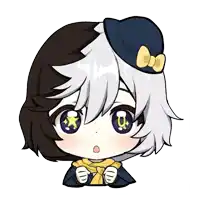 a chibi drawing of a girl with a hat and scarf