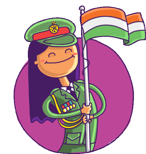 Girl Marching With Indian Flag Sticker - L3india Girl Cute Stickers