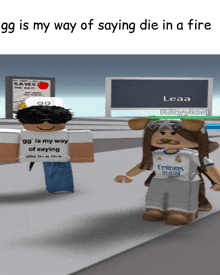 a cartoon of a boy and a girl with the words gg is my way of saying die in a fire
