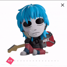 a cartoon character with blue hair is sitting down with a backpack
