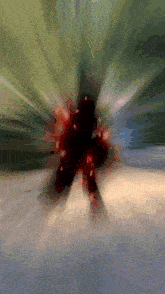 a blurry picture of a person in a dark room with red lights around them
