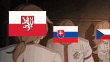 a group of people with flags on their faces one of which has a cross on it
