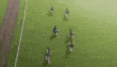 a cartoon character with purple hair and horns is running on a field