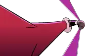 a cartoon character is holding a bow and arrow with a purple ribbon