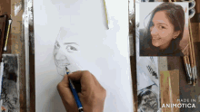 a drawing of a woman 's face is being made in animatica